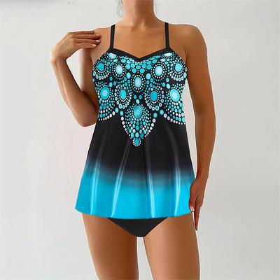 Women's Tankini Two Piece Swimsuit V Neck Swimwear Swimwear Yellow Royal Blue Breathable Quick Dry Lightweight Sleeveless - Swimming Surfing Beach Summer Spring Plus Size