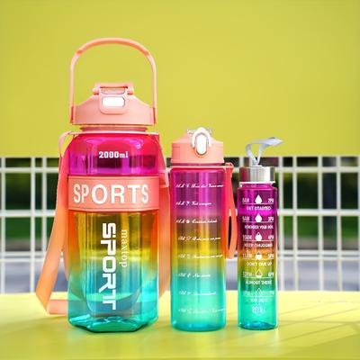 TEMU A Set Of Water Bottles With Of 2000ml, 800ml, And 300ml In A Gradient Hexagon Design - Ideal For Sports And Travel. Image