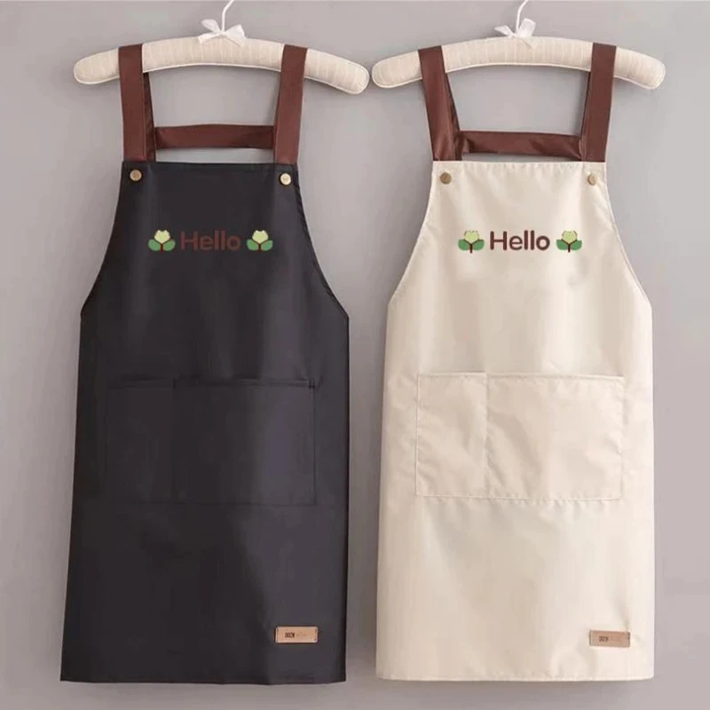 Hallo Brief gedruckt wasserdichte Schürze Küche Kochen nach Hause große Tasche Lagerung Backen Schulter Schürzen Hotel spezifisch praktisch Image