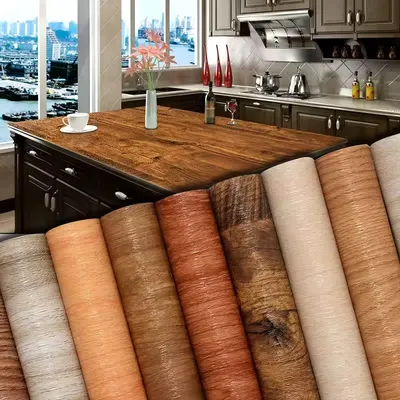 PVC wasserdichte selbstklebende Tapetenrolle Möbelschränke Vinyl dekorative Folie Holzmaserung Aufkleber für DIY Home Decor Image