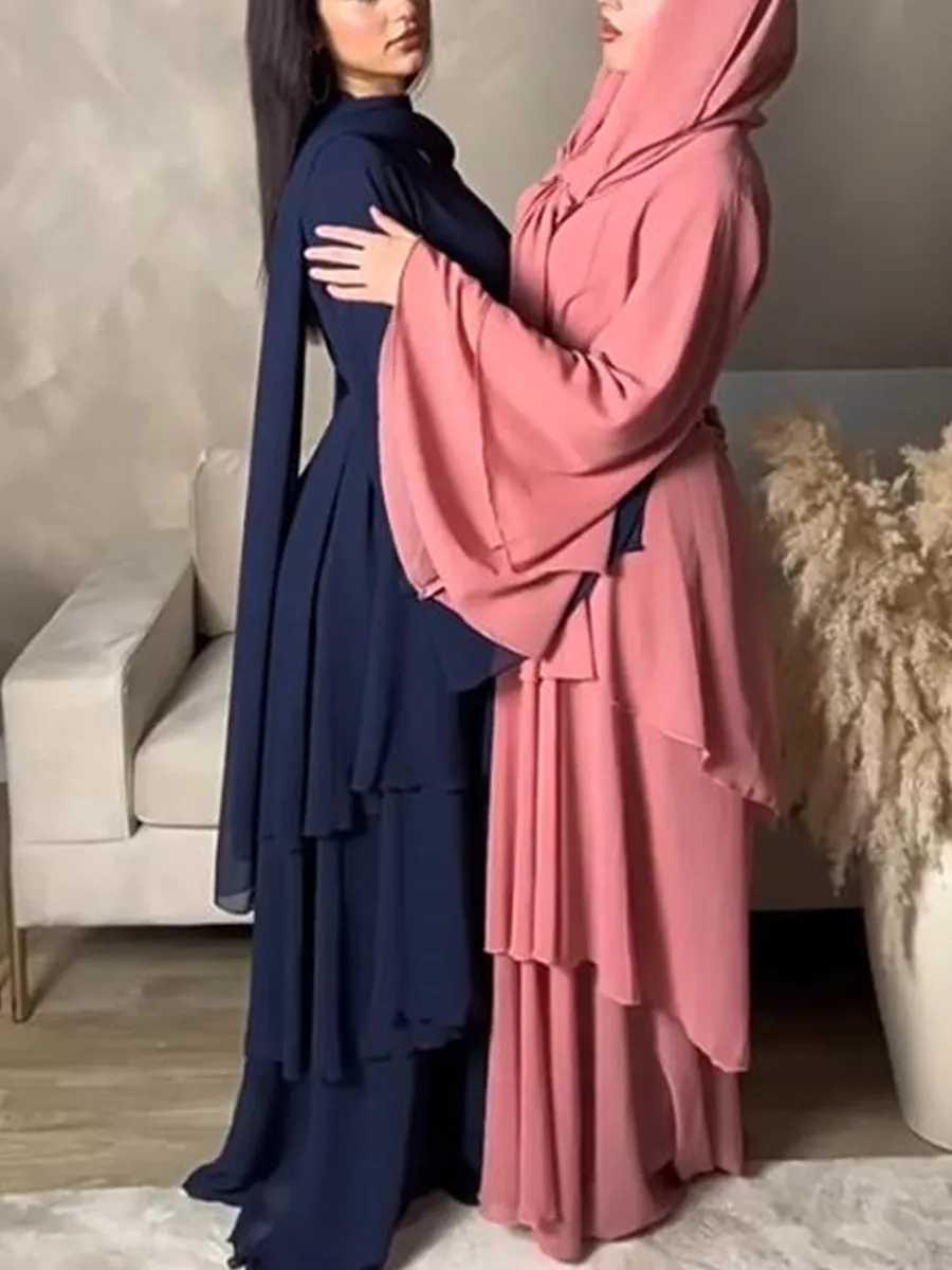 Vestidos Muslimische frauen Chiffon Abaya Lange Hijab Kleid Kimono Strickjacke Ramadan Modest Robe Kaftan Africains Femme Abendkleider Image