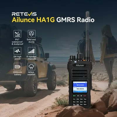 Retevis Ailunce HA1G GMRS-Radio, GMRS-Handfunkgerät mit Kabel, IP67 wasserdicht, NOAA, 2800 mAh, Repeater-fähiges Funkgerät