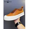Vintage Männer lässig Slip on Slipper Rindsleder Echt leder Schuhe männlich niedrig geschnitten runde Zehen dicke Plattform Skateboard Schuhe Turnschuhe
