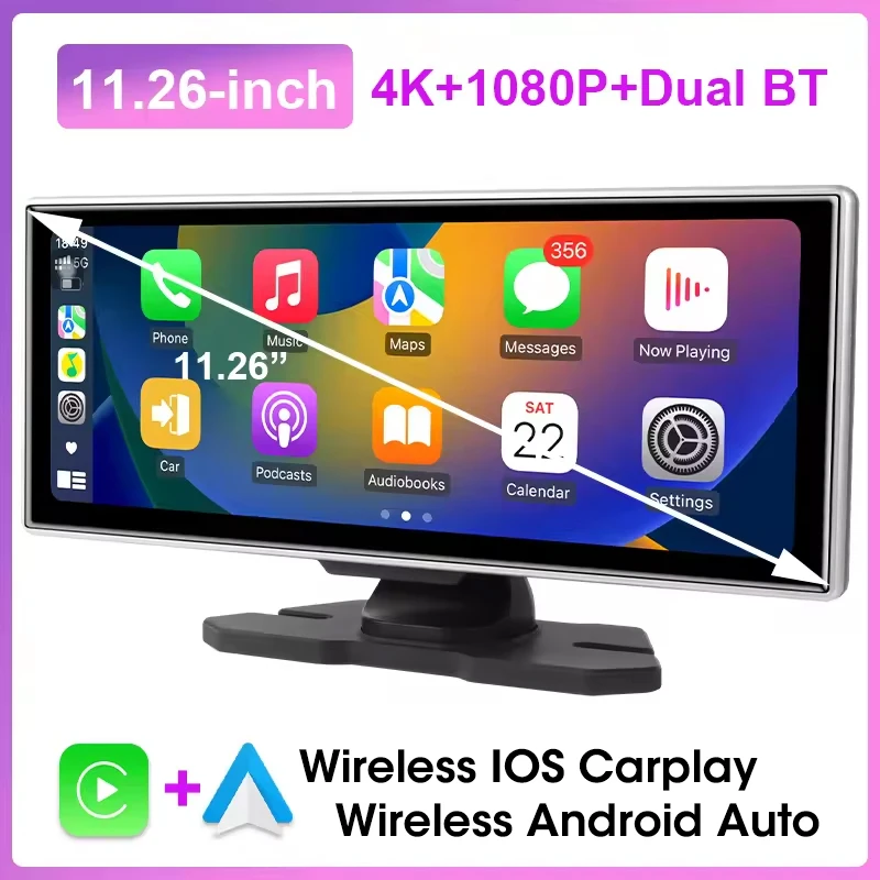 Universal 11,26 "Für IOS Carplay Bildschirm Auto DVR 4K Dash Cam 1080P Hinten Kamera Carplay & Android auto Navigation Auto Monitor Image