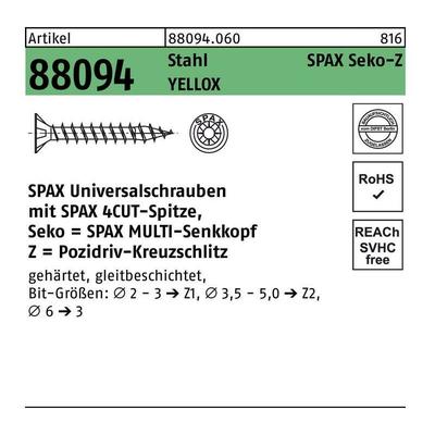 Schraube R 88094 Senkkopf m.Spitze/Kreuzschl.-PZ 3 x 20/16-Z Stahl galvanisch verzinkt gelb Image