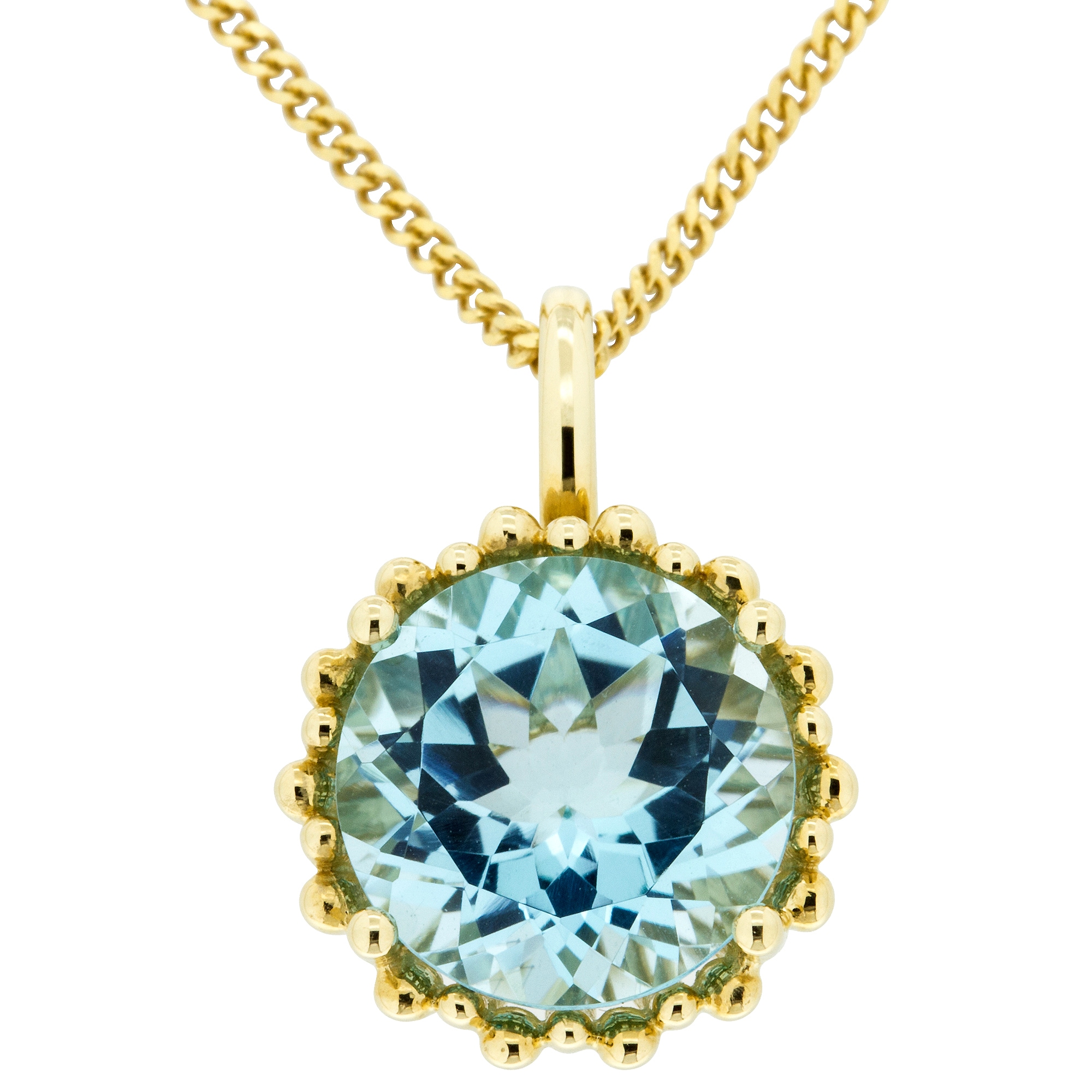 Kette mit Anhänger OROLINO "Gold 585 mit Topas blau (beh.) 11,5mm rund", silber (silbergrau), Halsketten, Damen, 42/45cm, Gold, L: 45 B: 14mm, glänzend, B:14mm Image