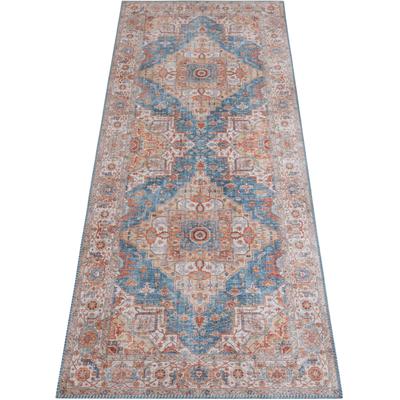 Teppich NORTHRUGS "Sylla" Gr. 12, blau (jeansblau), B:80cm H:5mm L:200cm, Polyester, Teppiche, Orientalisch, Läufer, Vintage, Wohnzimmer, Schlafzimmer, Esszimmer Image