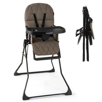 Costway Easy Clean Compact Highchair with Removable Adjustable Tray and PU Seat Cushion-Brown