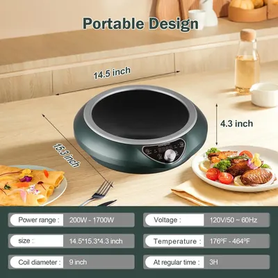 NEW.Wok Induction Cooktop 1700W 120V Wok Burner Induction Curved Electric Stove Hot Plate Round