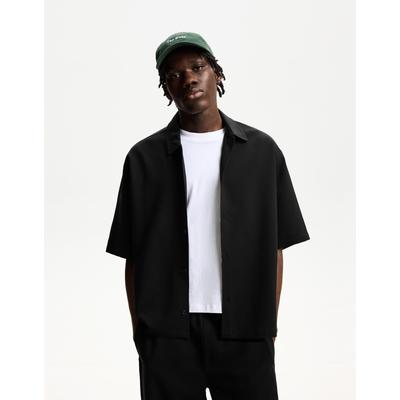 Bershka Short Sleeve Boxy Tailored Fit Shirt Men M Black