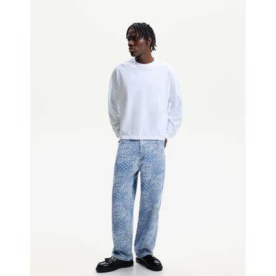 Bershka Baggy Jacquard Jeans Men 30 Blue