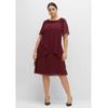 Abendkleid SHEEGO "Große Größen", Damen, Gr. 40, Normalgrößen, rot (weinrot), Obermaterial: 100% Polyester;Futter: 88% Polyester, 12% Elasthan;Spitze: 100% Polyamid, unifarben, elegant, figurumspielend knieumspielend, Rundhals, Kurzarm, Kleider...