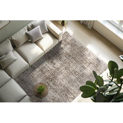 Teppich OBSESSION "My Bella 235", grau (taupe), B:140cm H:13mm L:200cm, Polyester, Teppiche, modernes abstraktes Design, Hoch-Tief Effekt, mit Fransen Image
