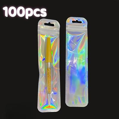 TEMU 100pcs, Holographic Laser Silvery And Rose Golden Zippered Gift Bags, Small Businesses, With Resealable Packaging, Ideal For Makeup Brushes, Pens, Lipsticks, And Jewelry