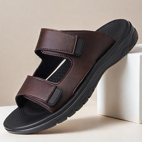 Homme Chaussons Tongs Cuir PU Respirable Confortable Antidérapantes Mocassins Noir Marron