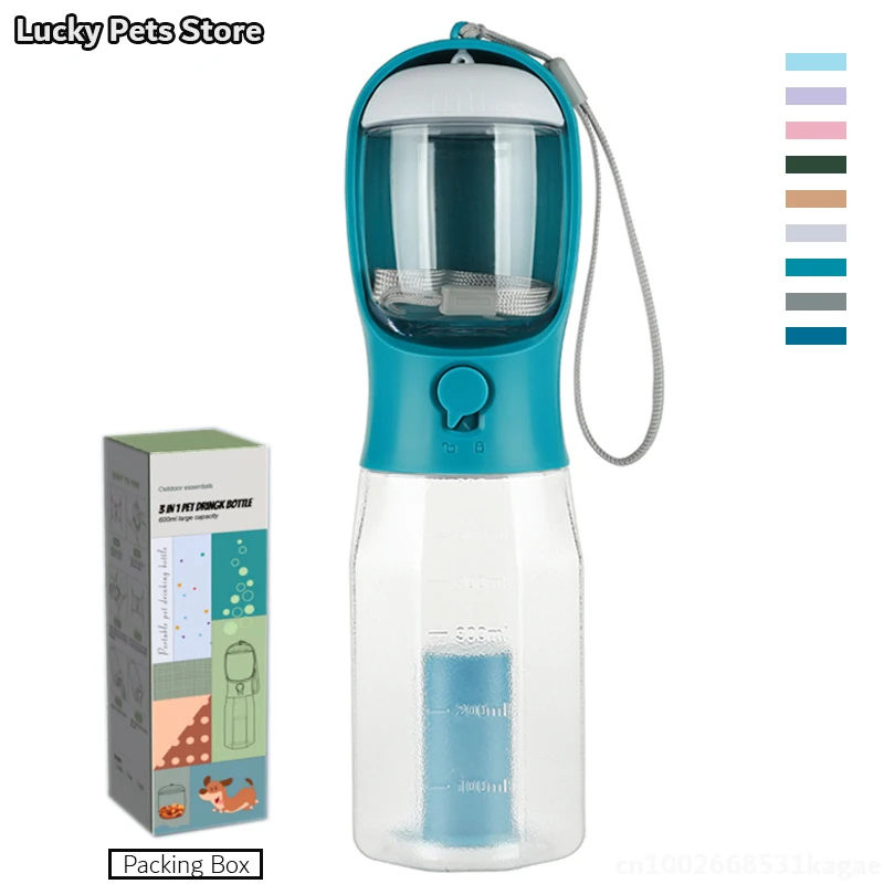 600 ml tragbare Hundewasserflasche mit Kotbeutelspender, Futterspender für Haustiere, für Katzen, Hundenapf, Outdoor-Welpen-Trinknapf, Futterbehälter Image
