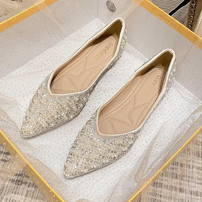 Frau Ballett Wohnungen Schuhe Strass Faulenzer Flache Spitz Schuhe Weibliche Casual Slip auf Wohnungen Schuhe Boot Schuhe 2023