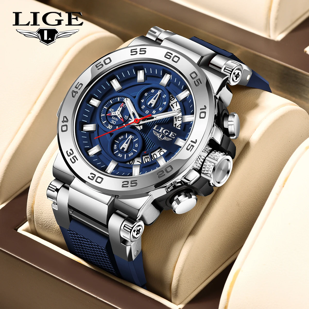 Neue Herren Uhren LIGE Top Luxus Marke Große Zifferblatt Uhr Männer Wasserdichte Quarz Armbanduhr Sport Chronograph Uhr Relogio Masculino Image