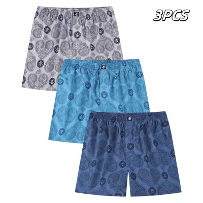 3 Stück Herren-Boxershorts aus 100 % Baumwolle, hautfreundlich und weich, modisch, bedruckt, elastischer Bund, Herrenunterwäsche Image