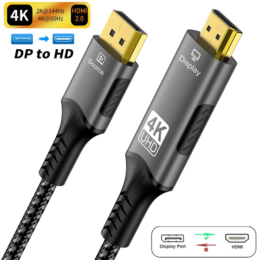 4K 60Hz DisplayPort-zu-HDMI-Kabel dp1.2 zu HDMI2.0 Video-Audiokabel für PC-Projektoren Laptop HP Dell Lenovo ThinkPad-Notebooks Image