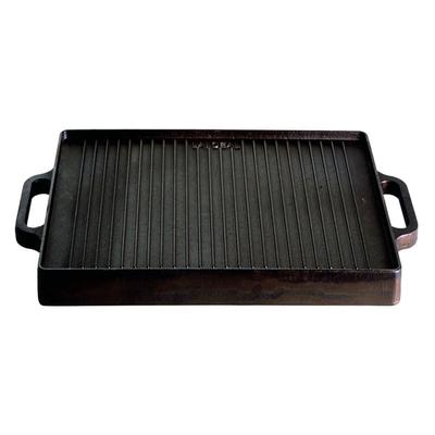 Grillplatte aus Gusseisen 32x32 cm Gussplatte Plancha geriffelt/glatt - Gusseisenkuss Image