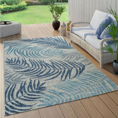 Paco Home - In- & Outdoor Teppich Flachgewebe Modern Jungle Palmen Design In Pastell Blau 80x150 cm Image