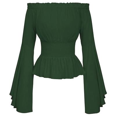 Set mit mittelalterlicher schulterfreier Bluse, Spitzen-Choker-Halskette und Punk-Armbandamp; Gothic Renaissance 19. Jahrhundert 3-teiliges Outfit, schulterfreies Cosplay-Kostüm für Damen, Larp-Party Image