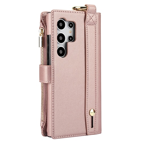 Handy Hülle Handyhüllen Für Samsung Galaxy S25 S24 S23 S23 FE S22 S21 Ultra Plus A55 5G A15 A14 A73 Rückseite Brieftaschenhülle Mit Ständer Ringhalter Reisverschluss Retro TPU PU-Leder Image