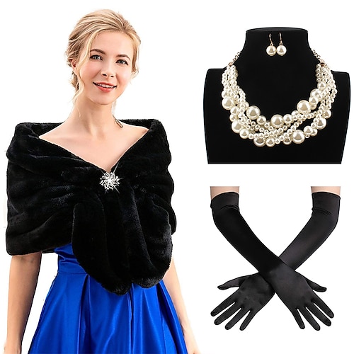 Goldene Zwanziger 1920er Retro Vintage Flapper-Schals Der große Gatsby Hochzeitsgast Kostüm Damen Karneval Neujahr Hochzeit Party / Abend Hochzeitsempfang Erwachsene Schal Handschuhe Ohrringe Herbst Image