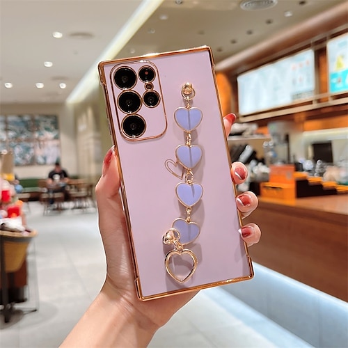 Handy Hülle Handyhüllen Für Samsung Galaxy S25 S24 S23 S22 S21 FE S21 Ultra Plus A34 A54 A53 A33 Rückseite Beschichtung Vollschutz Mit Handgelenkschlaufe Herz Einfarbig TPU Image