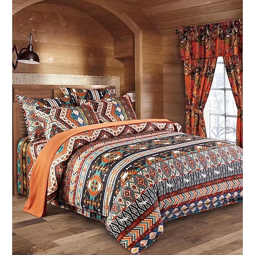 Bettbezug mit Blumenmotiv im Boho-Stil in voller Größe, Bettwäscheset mit böhmischen Linien, Bettsets mit aztekischen Linien, geometrischer Bettbezug, weicher, leichter Bettbezug mit 2 Kissenbezügen für den Sommer und Frühling Image