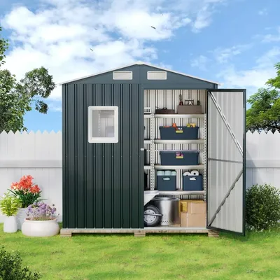 6X4X6.5 FT Compact Vertical Outdoor Steel Storage Shed with Lockable Doors, Ideal, Sheds