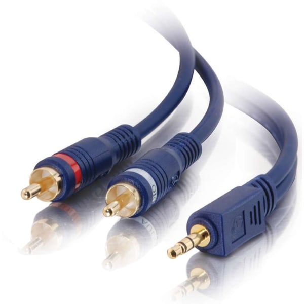 C2G 6 ft Velocity One 3.5mm Stereo Male to Two RCA Stereo Male Y-Cable - Mini-phone Male - RCA Male - 6 ft - Blue