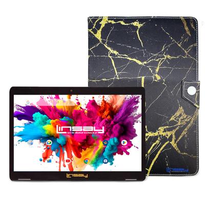 New Linsay 10.1"octa Core 128Gb Storage Android 15 Tablet With Black And Golden Marble Case
