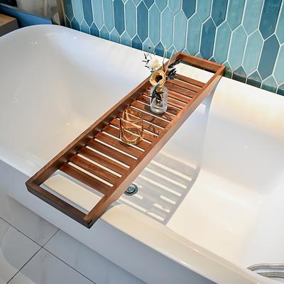 TEMU 1pc Wood Bathtub Caddy Tray, Rustic Floating Bath Tub Organizer With , Spa And Bathroom Accessory Image