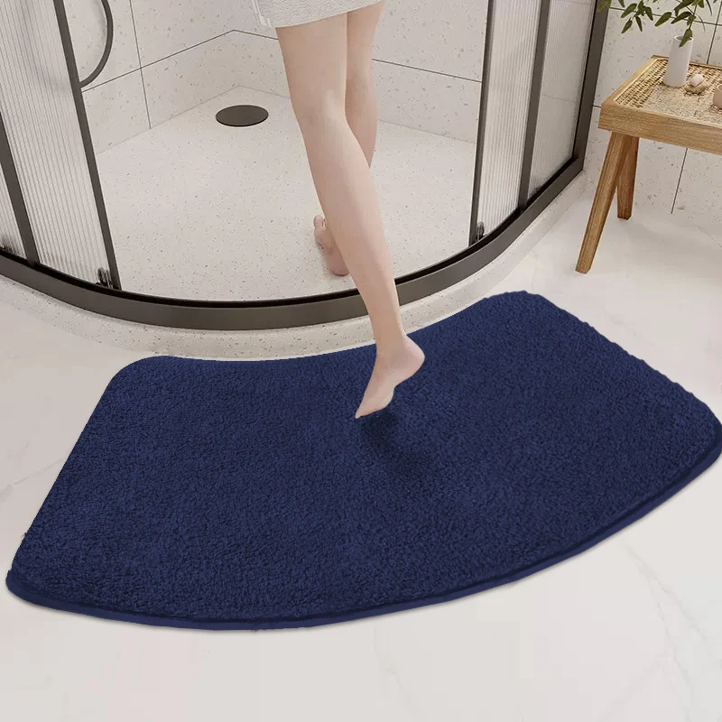 Einfarbig verdickte pelzige gewölbte Duschraum saugfähige Bodenmatte weiches Fell Fußmatte Badezimmermatte halbrunde rutschfeste Matte Image