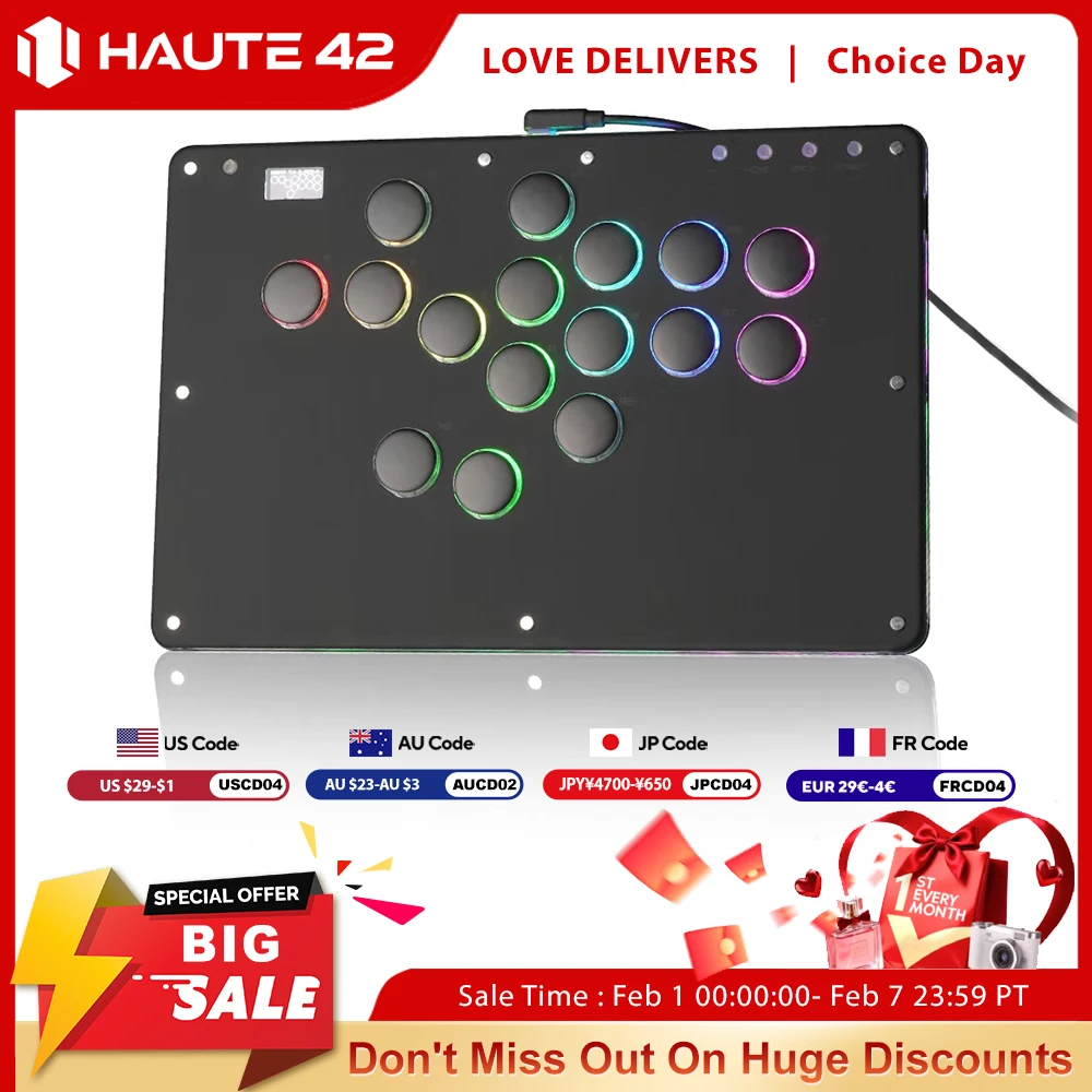 Haute42 Arcade Joystick Hitbox Hebellos-Arcade-Controller für PC/PS4/PS5 Hitbox Fightstick Hebellos-Arcade-Stick-Controller Image