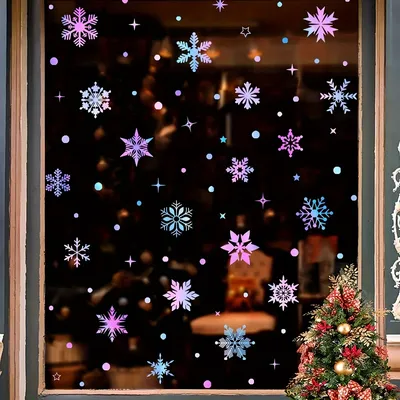 3 Blatt leuchtende Schneeflocken-Fensteraufkleber – nordischer Stil, unregelmäßige Form, buntes Image
