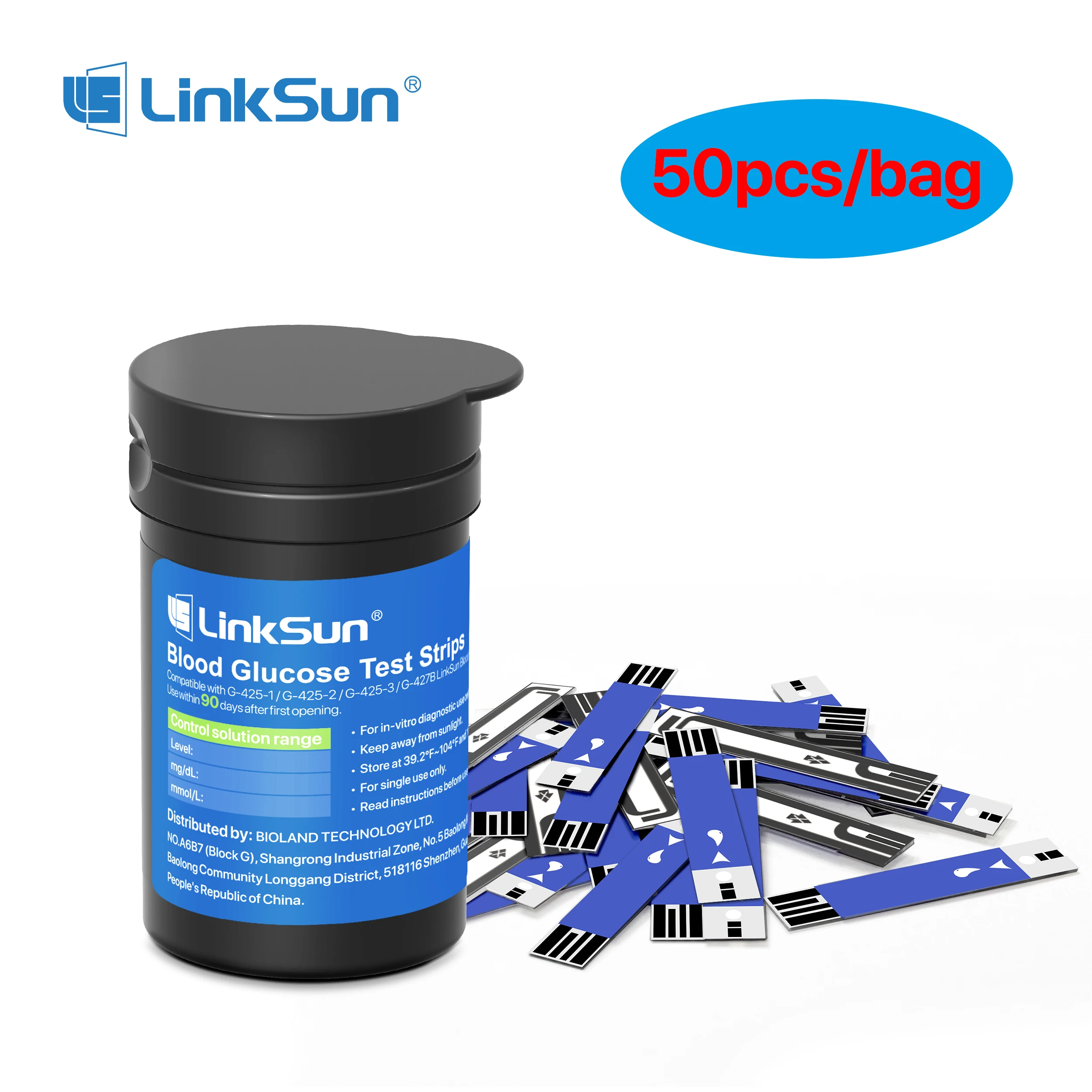 50 Stück Blutzucker-Teststreifen/Lanzetten für G-425-3/G-425-2/G-425-1/G-427B Glucosemeter Blutzucker-Testpapiere Blut sammeln Image