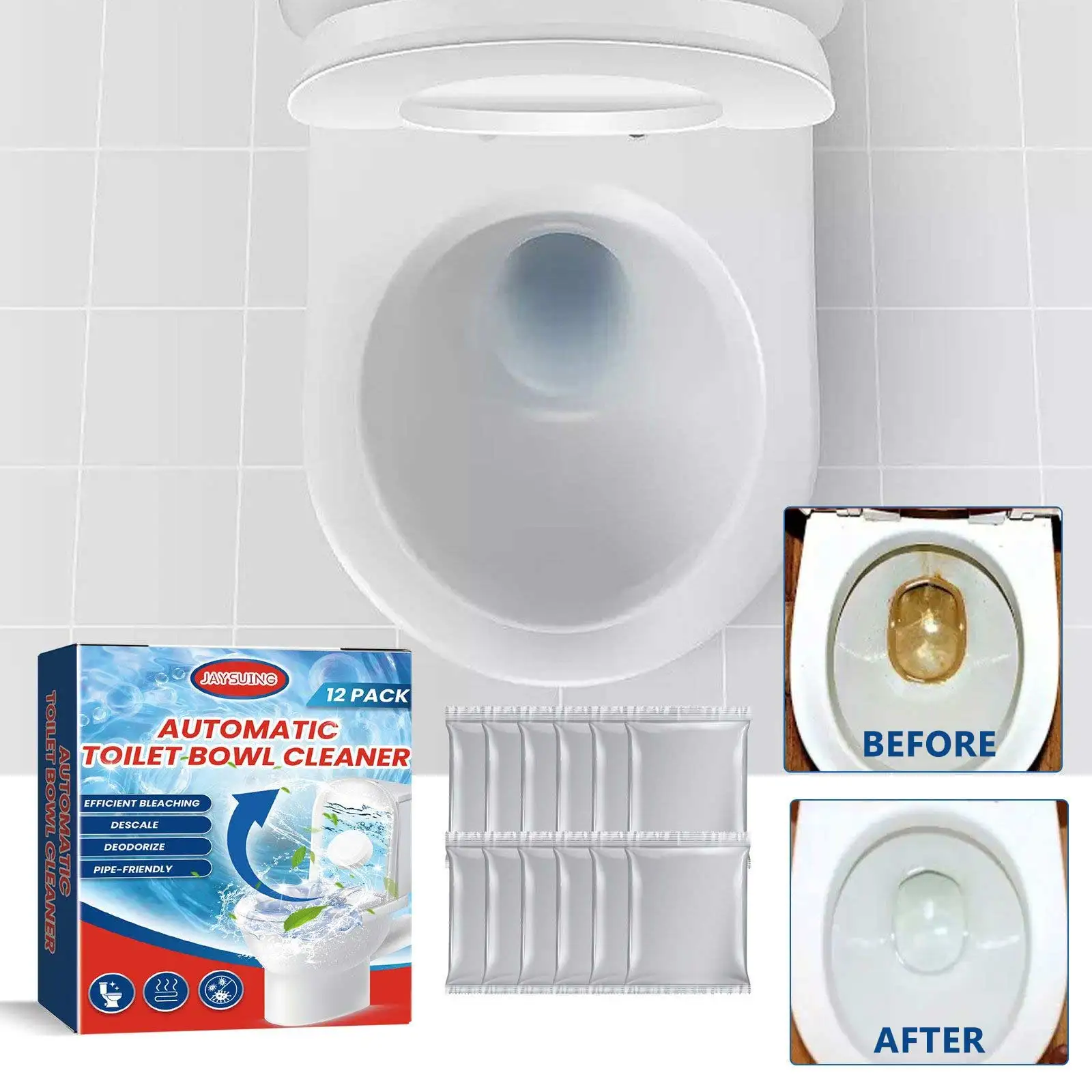 Toiletten reinigung Brause tabletten schneller Entferner Urin fleck Deodorant gelber Schmutz automatische Toiletten schüssel reiniger Tabletten 12St Image