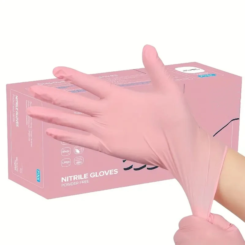 Rosa Einweghandschuhe, latex- und puderfreie, sterile Nitrilhandschuhe zum Reinigen, Kosmetikerin, Kochen, Haarfärbemittel, 20/50/100 Stück Image
