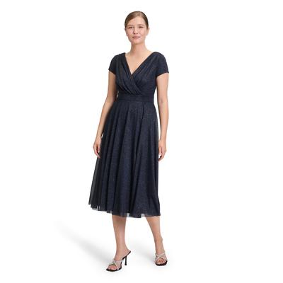 Cocktailkleid VERA MONT "Vera Mont Cocktailkleid im Glitzer-Look", Damen, Gr. 42, Normalgrößen, blau (dunkelblau, grau), Netz, Obermaterial: 100% Polyester. Futter: 100% Polyester., elegant, ausgestellt kurz, V-Ausschnitt, Halbarm, Kleider, Stoff Image
