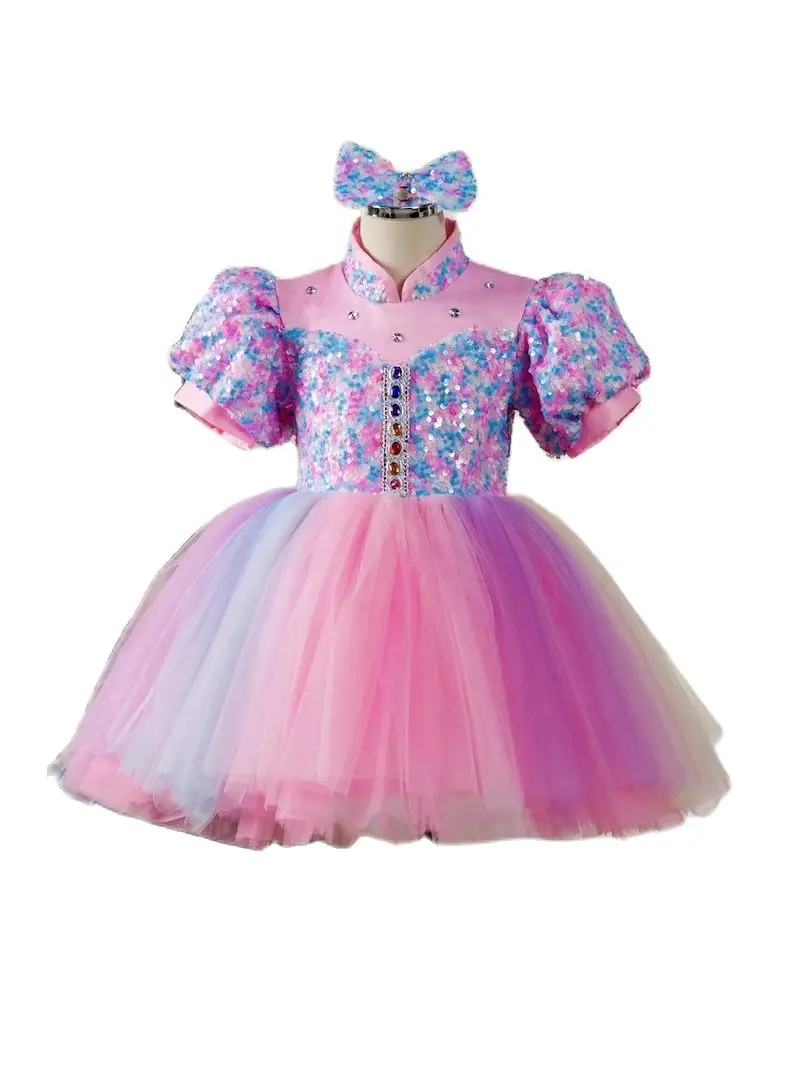 Abbigliamento da ballo per bambini Abito da tutù di danza moderna con paillettes Abito da principessa per balletto rosa Abiti da ballo jazz per ragazze per il ballo di fine anno