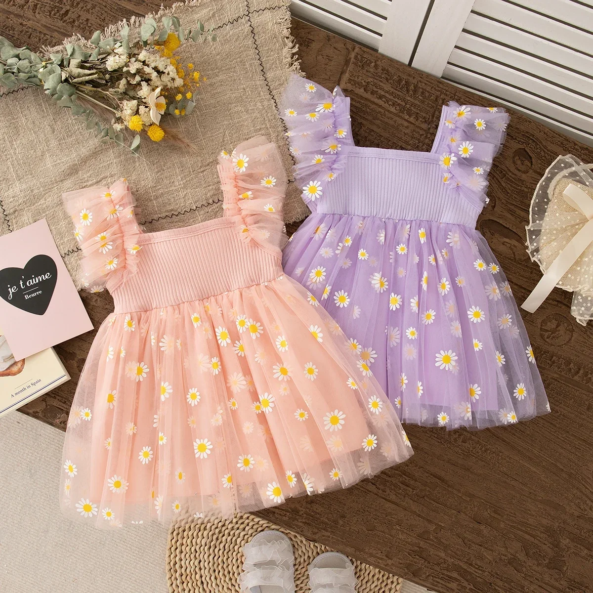 Baby Kleider Sommer Daisy Stickerei Mesh Baby Mädchen Kleid Süße Mädchen Hochzeit Blumenmädchen Kinder Kleid Baby Kleidung Mädchen Image