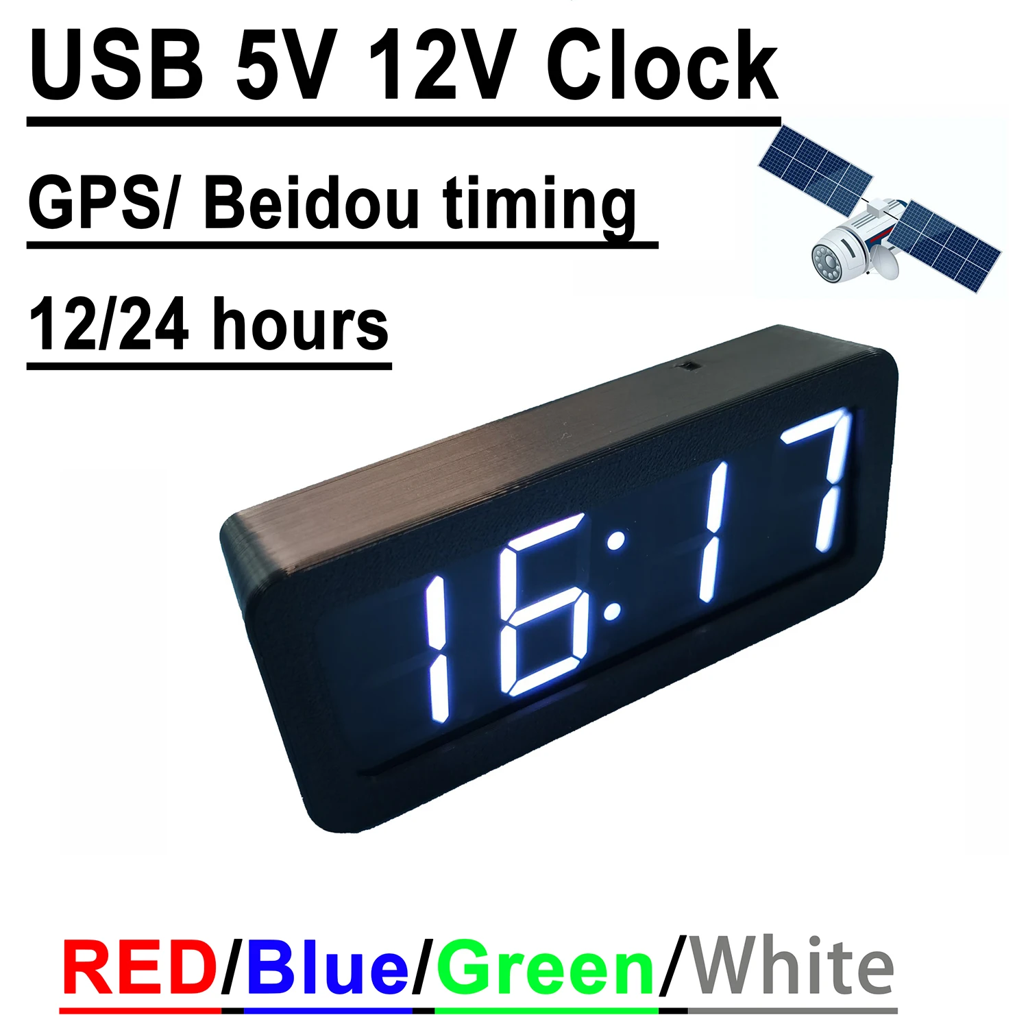 USB 5V 12V AUTO Uhr GPS Beidou Satelliten Timing 12/24 Stunden Elektronische Uhr LED Digital ZEIT Display Power Off Speicher Uhr Image