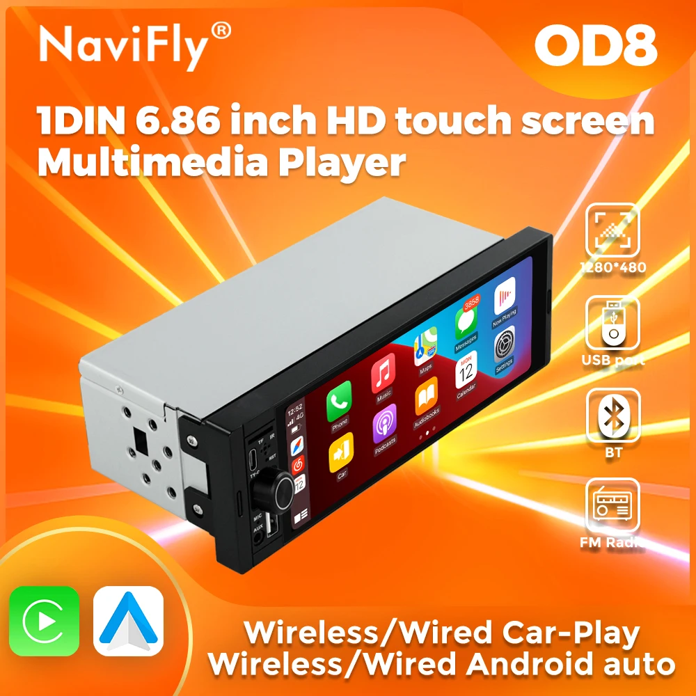NaviFly NEU Car-Play OD8 Android 1DIN DVD 6,86 Zoll HD Touch Screeh Intelligentes System Multimedia Player GPS Navition All In One