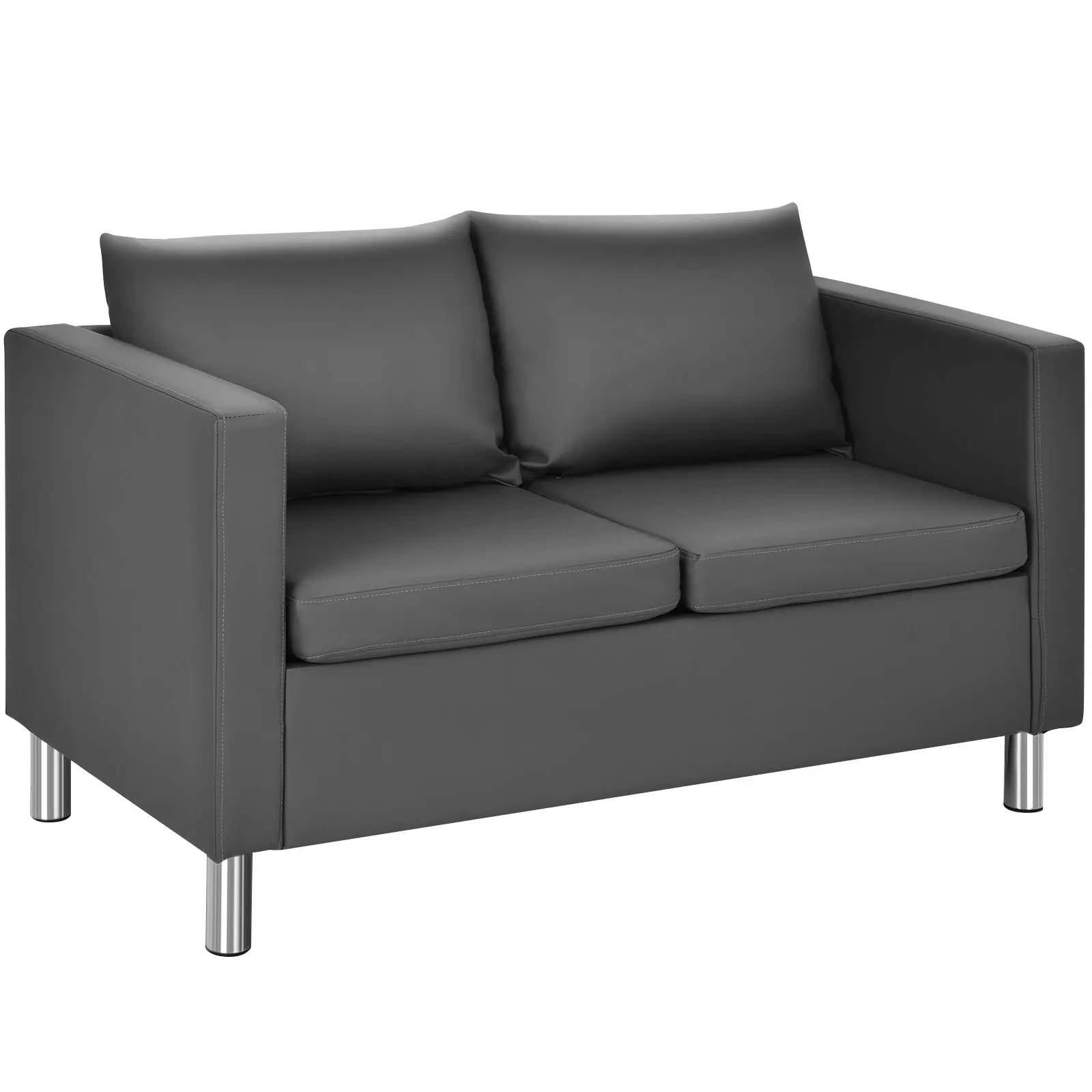 2 Sitzer Sofa mit Kissen, Sofagarnitur Kunstleder, Couchgarnitur perfekt für Zuhause und Büro, grau