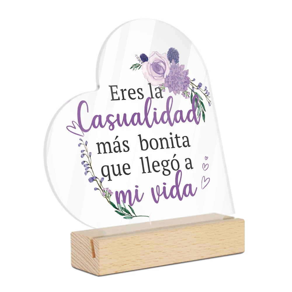 Putuo Decor 1 Stück spanisches herzförmiges Acrylschild mit Holzsockel, Tischdekoration, Dekoration für Zuhause, Bauernhaus, Kamin, Schlafzimmer