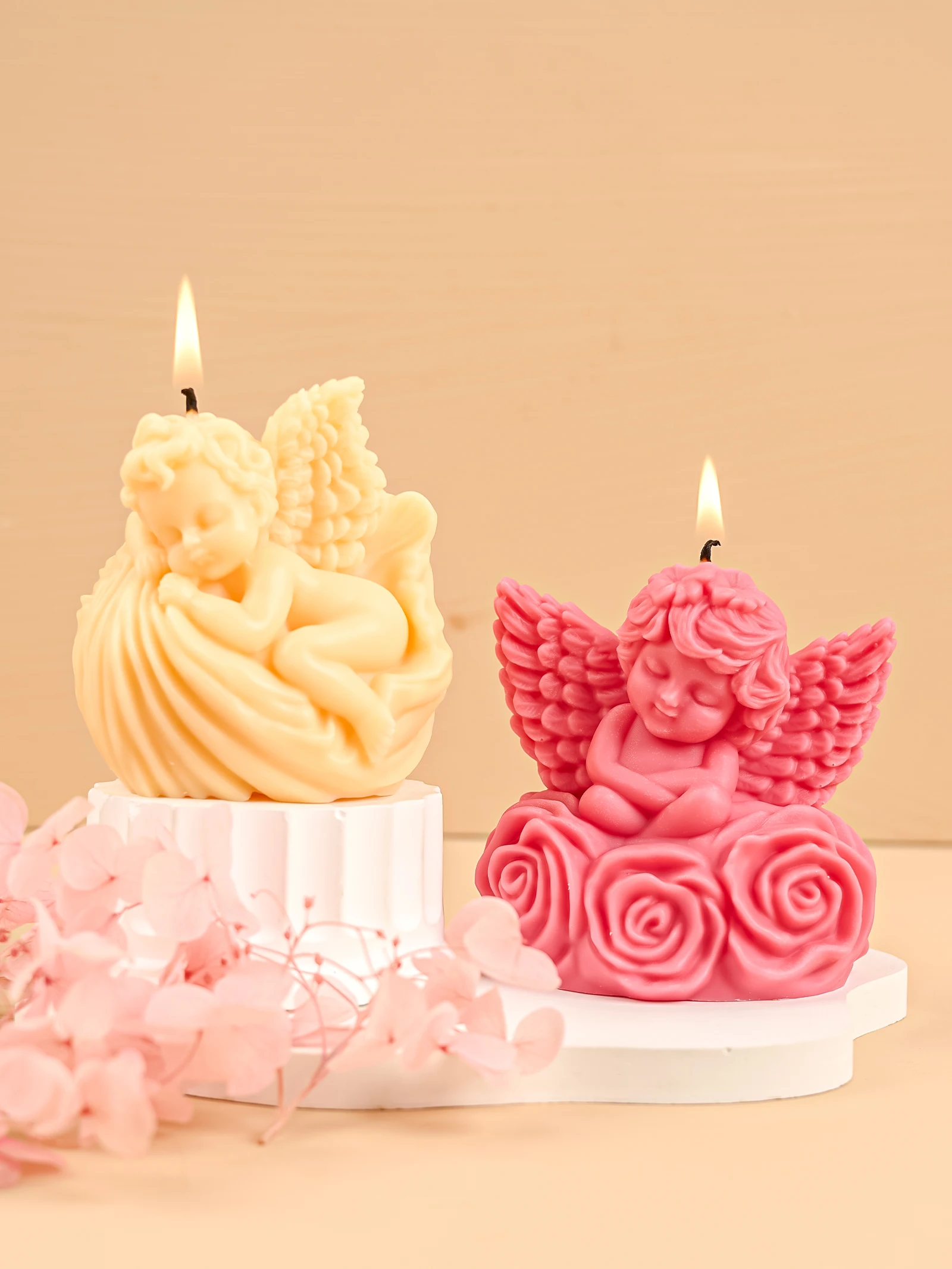 3D Rose Engel Duftkerze Silikonform DIY Blumenflügel Junge Engel Handgemachte Seifenformen Gips Harz Ornament Home Decor Geschenk Image