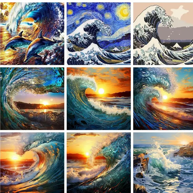 GatyzQuantité-Analyste de peinture par numéros pour adultes, cadre bricolage, image célèbre, vagues, paysage, coloriage, peinture acrylique